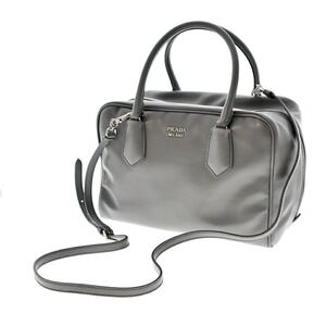 Prada Inside Bag Shoulder Handbag Gray Leather